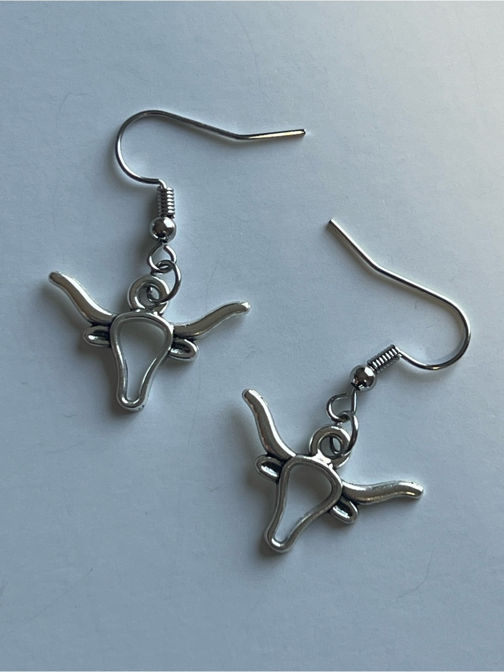 Handmade Silver Longhorn Dangle Earrings - Picture 3 of 3
